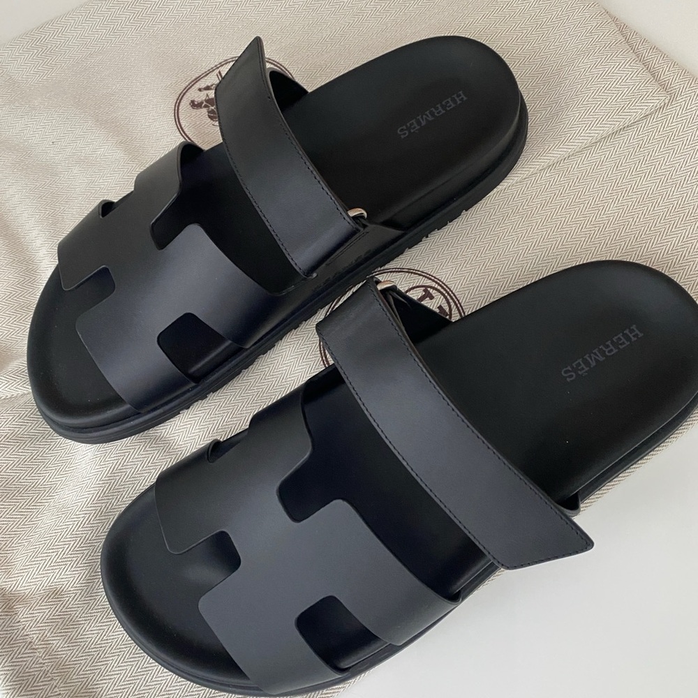 Hermès Black Slide Sandals